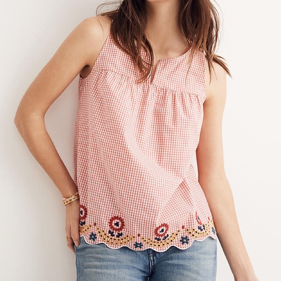 Madewell Tops - Madewell Embroidered Gingham Tank Top